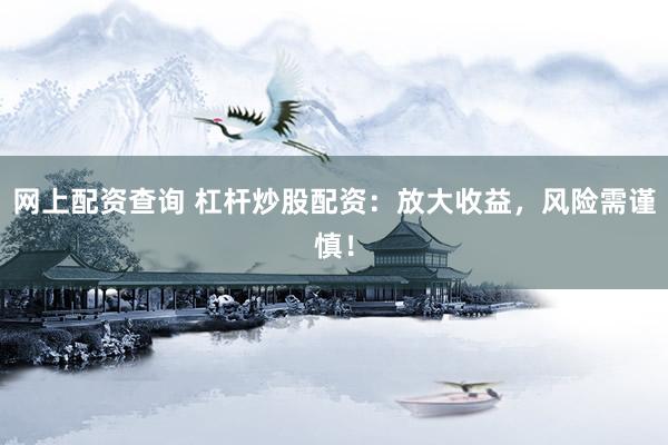 网上配资查询 杠杆炒股配资：放大收益，风险需谨慎！