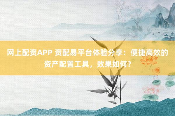 网上配资APP 资配易平台体验分享：便捷高效的资产配置工具，效果如何？