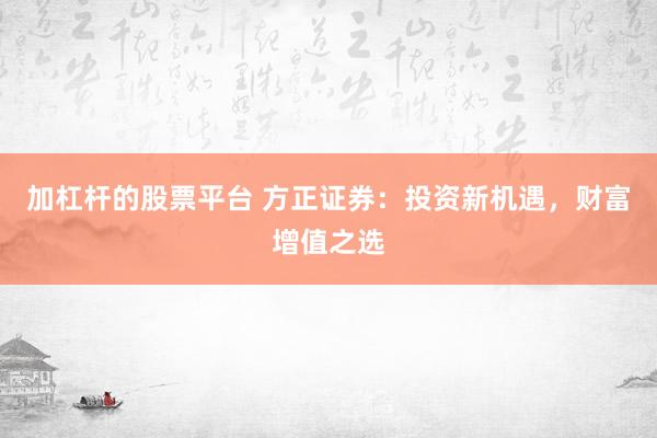 加杠杆的股票平台 方正证券：投资新机遇，财富增值之选