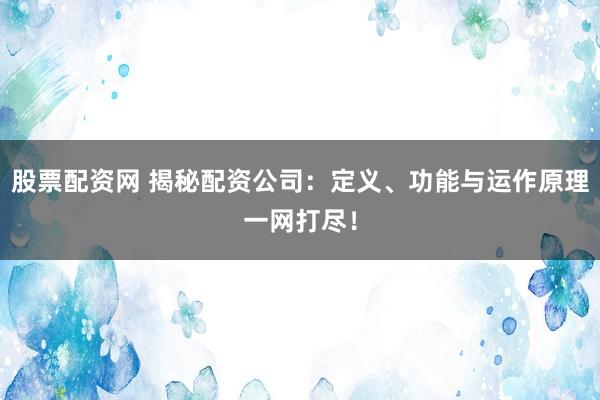 股票配资网 揭秘配资公司：定义、功能与运作原理一网打尽！