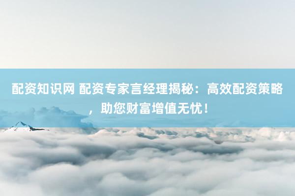 配资知识网 配资专家言经理揭秘：高效配资策略，助您财富增值无忧！