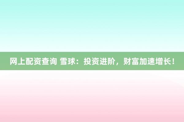 网上配资查询 雪球：投资进阶，财富加速增长！