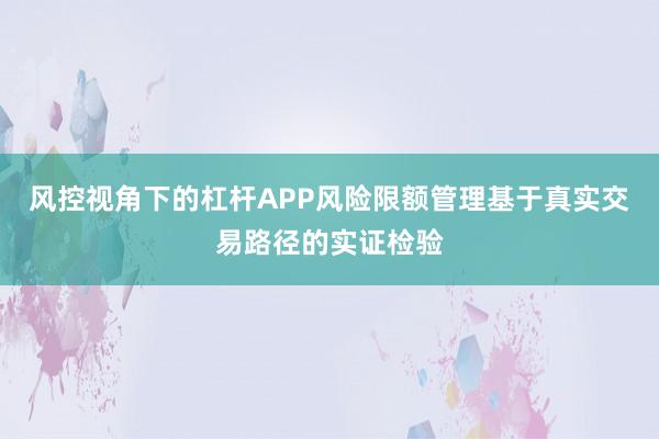 风控视角下的杠杆APP风险限额管理基于真实交易路径的实证检验